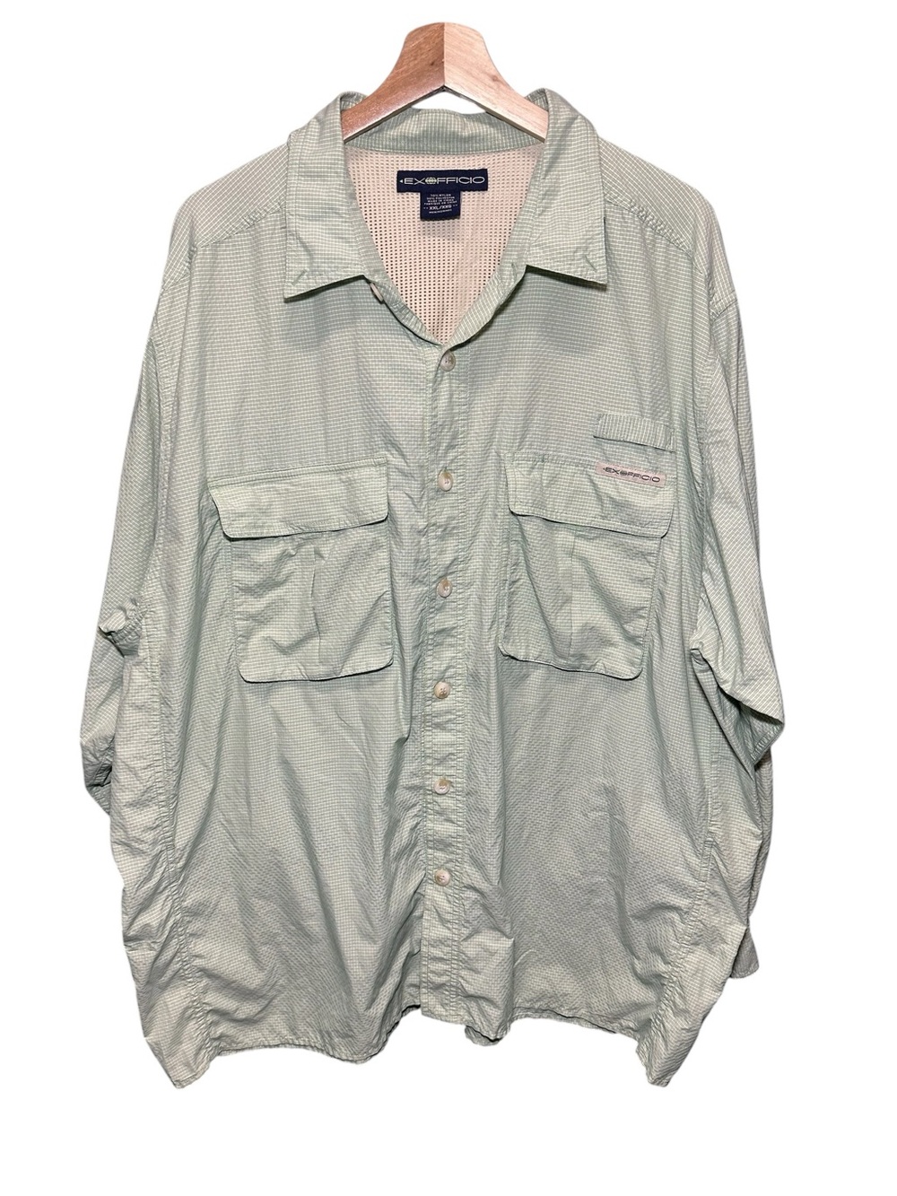 ExOfficio Fishing Shirt Mens XXL Green Long Sleeve Button Front Outdoor Pockets